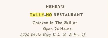 Tally-Ho Restaurant - Old Yearbook Ad
